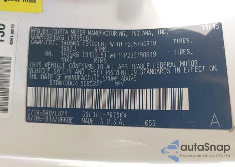 2015 Toyota Sienna Se 8 Passenger from USA, damaged, VIN 5TDXK3DC7FS685327